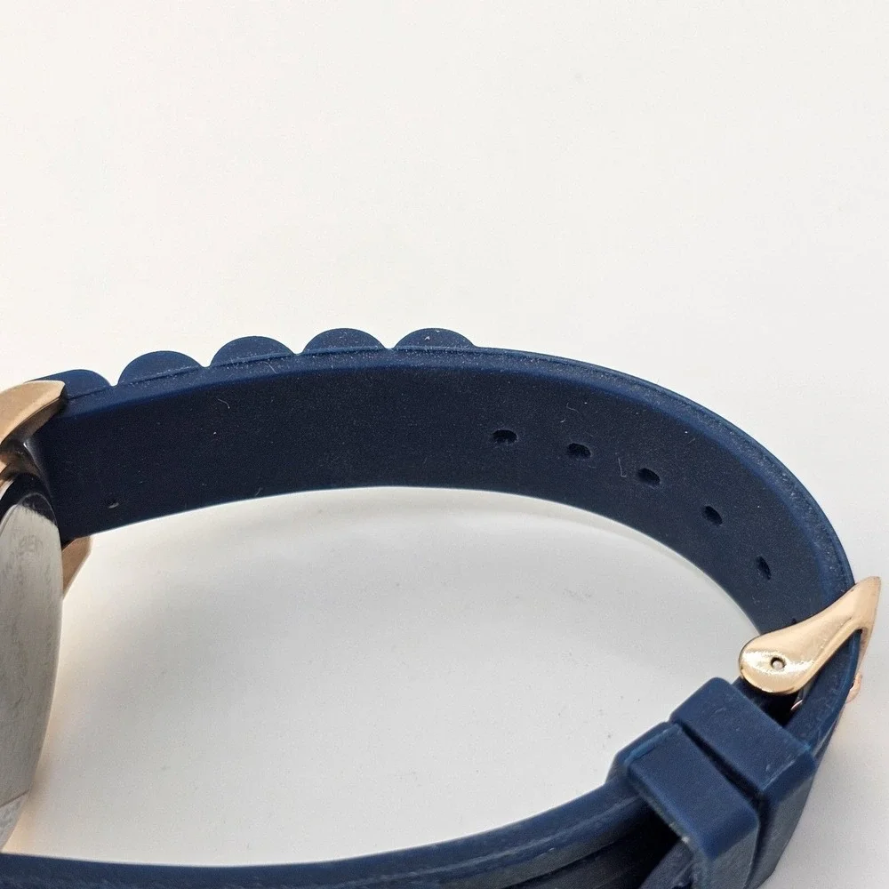 Women's Watch 38MM‎ Rose Gold Dial Crystal Bezel Blue Plastic Bands New Battery